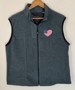 EZEM by North End Gray Fleece Vest XL Flag Heart Embroidered